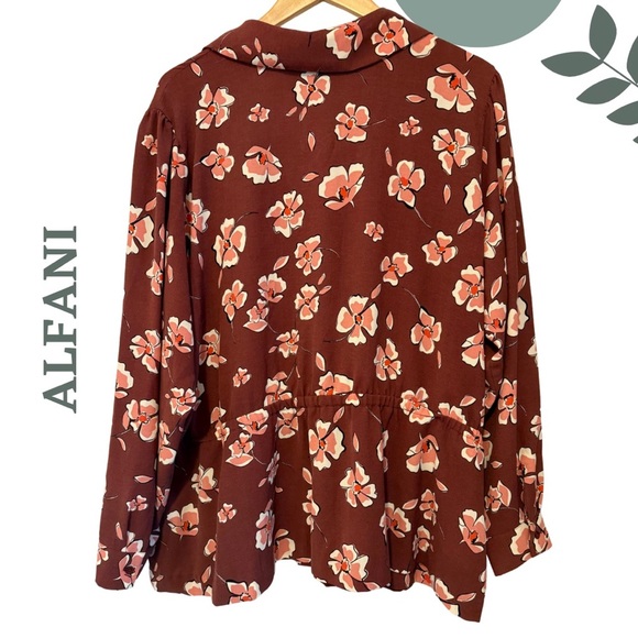 Alfani Faux Wrap Floral Long Sleeve Blouse Brick Red Pink Plus Size 3X - Picture 2 of 7